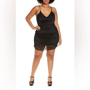 Revolve BP  Ruched Mesh Mini Dress Black Plus Size